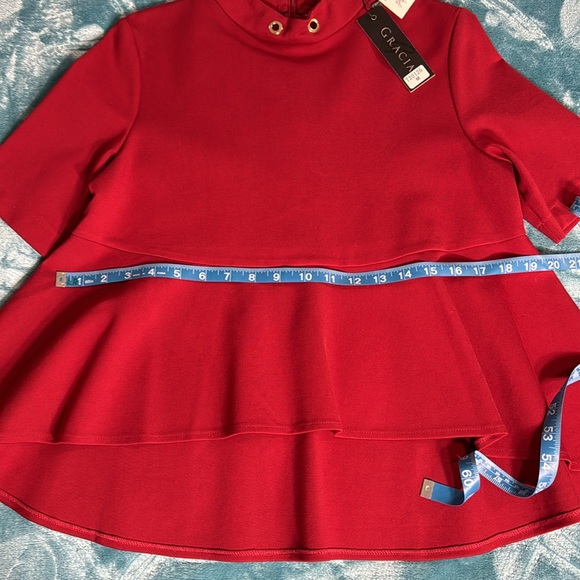Gracia cranberry red hi low peplum mock neck size M back zip top - Picture 6 of 9
